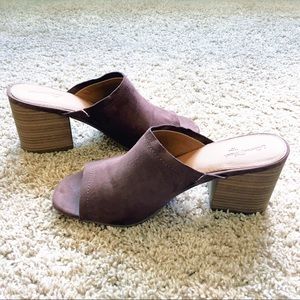Brown Microsuede Heeled Mules